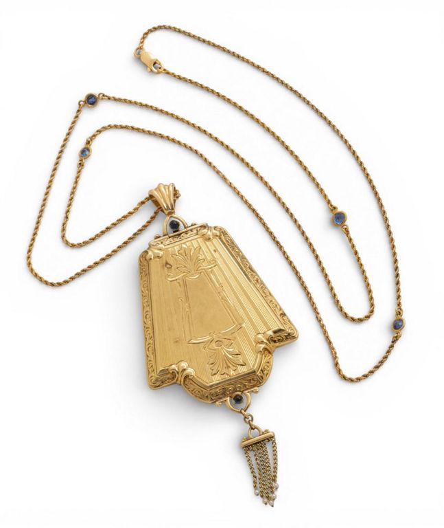 14k Gold Sapphire and Pearl Pendant Necklace