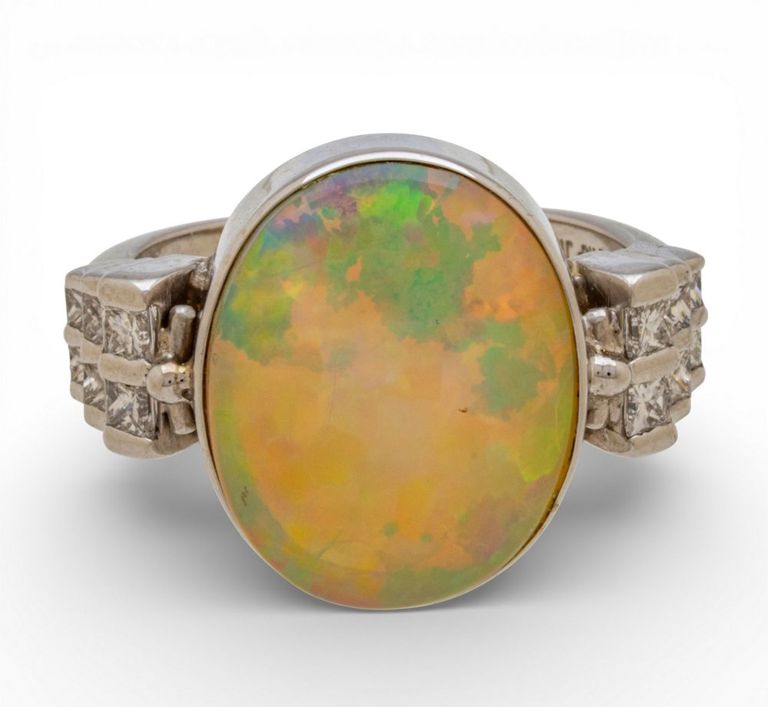 14k Gold Opal and Diamond Ring