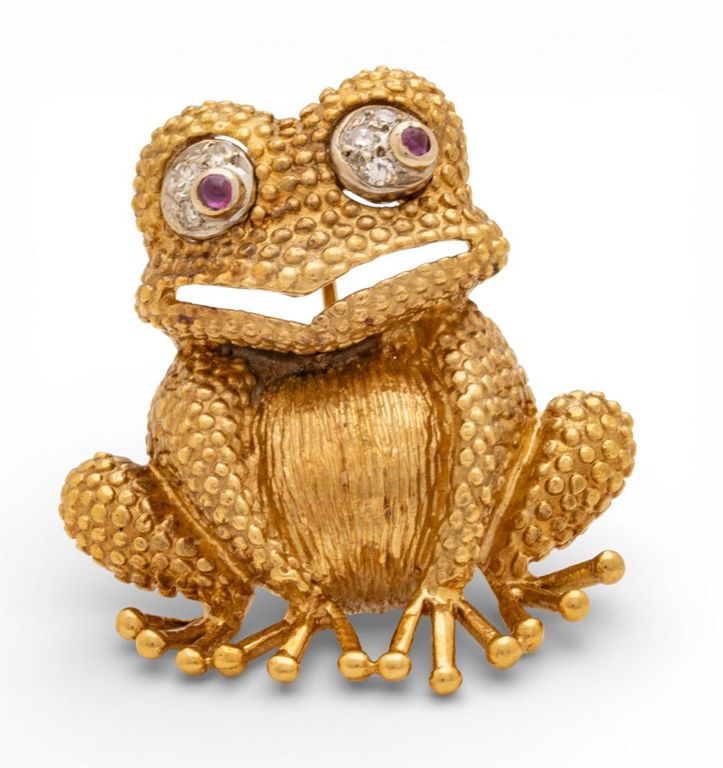 18k Gold Diamond and Ruby Brooch