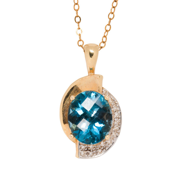 Gold Topaz and Diamond Pendant Necklace