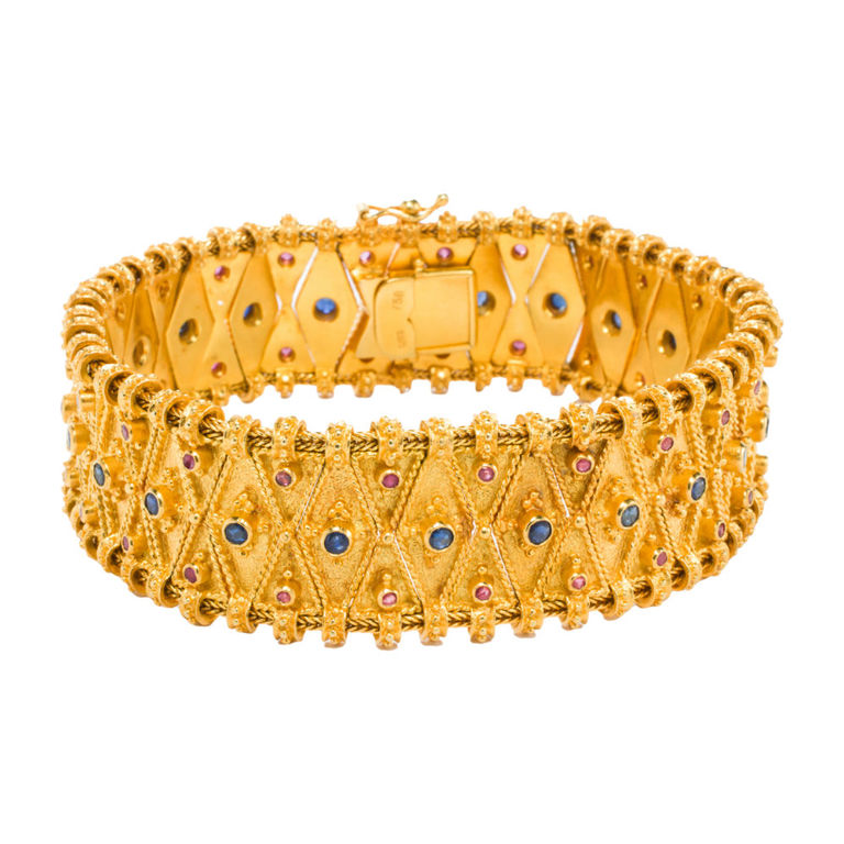18k Gold Sapphire and Ruby Bracelet