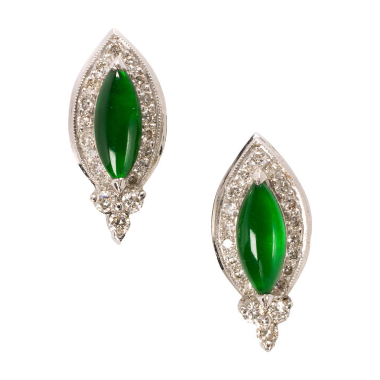 18k Gold Jadeite and Diamond Earrings