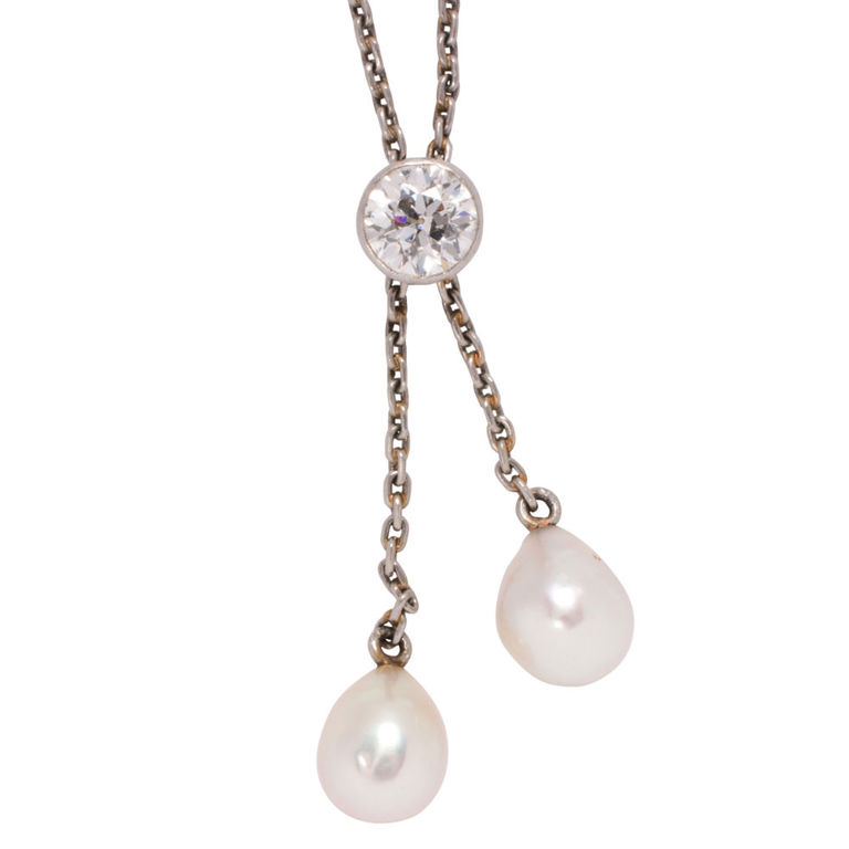 Platinum Diamond and Pearl Necklace