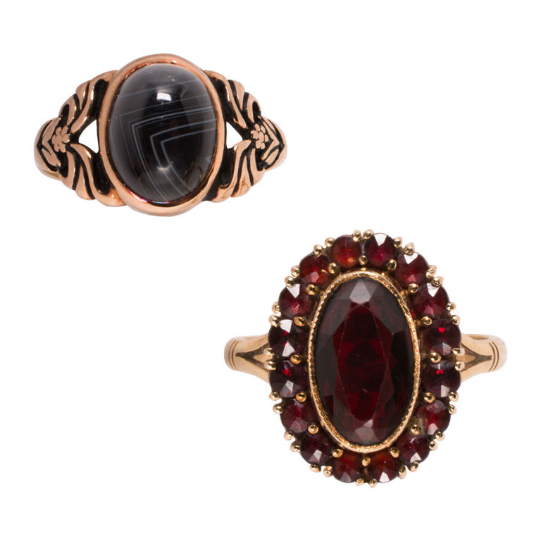 14k Gold Garnet and Agate Rings