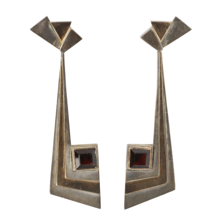 Gold Sterling Silver Garnet Earrings
