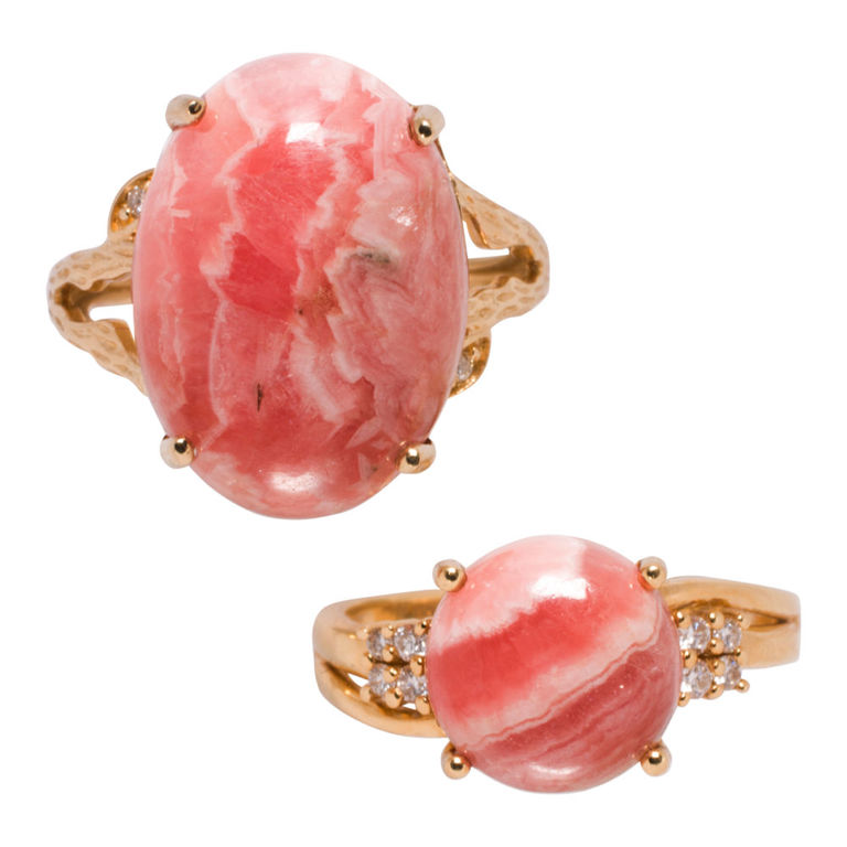14k Gold Rhodochrosite and Diamond Rings