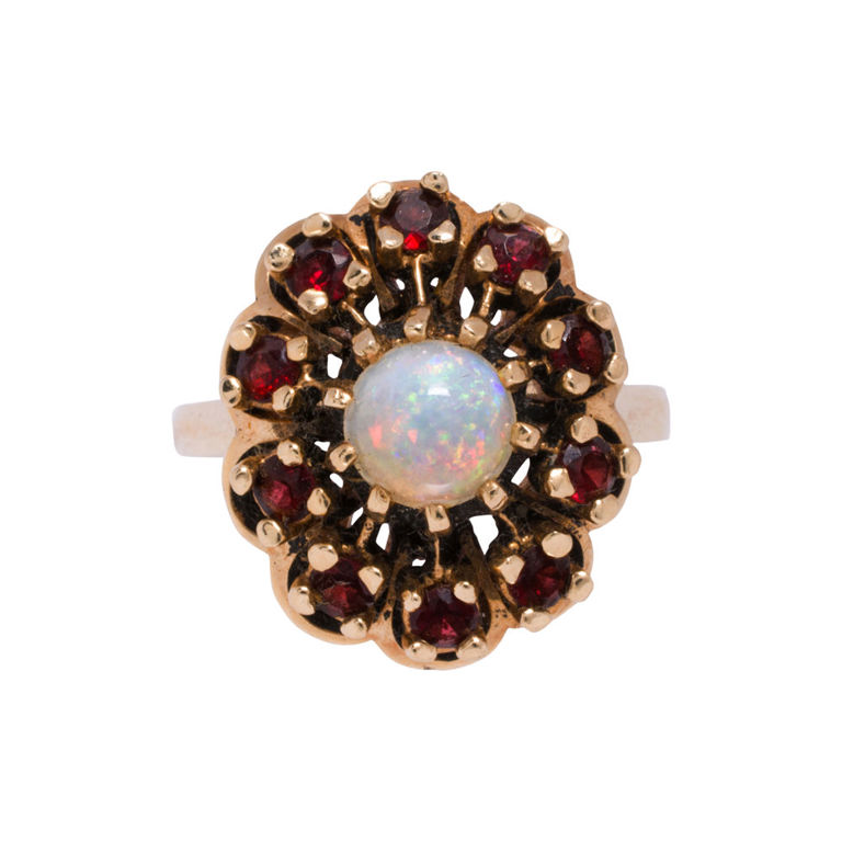 14k Gold Opal and Garnet Ring