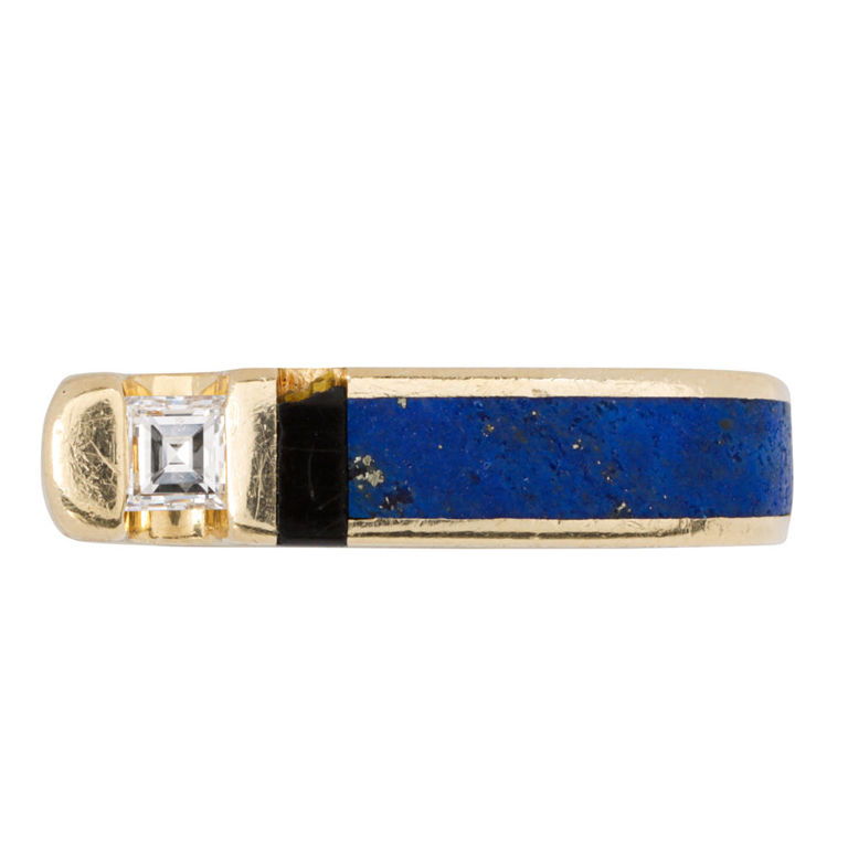 14k Gold Lapis Lazuli Onyx and Diamond Ring