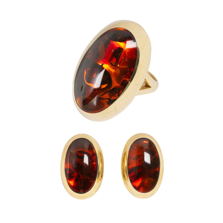 14k Gold Amber Jewelry Set