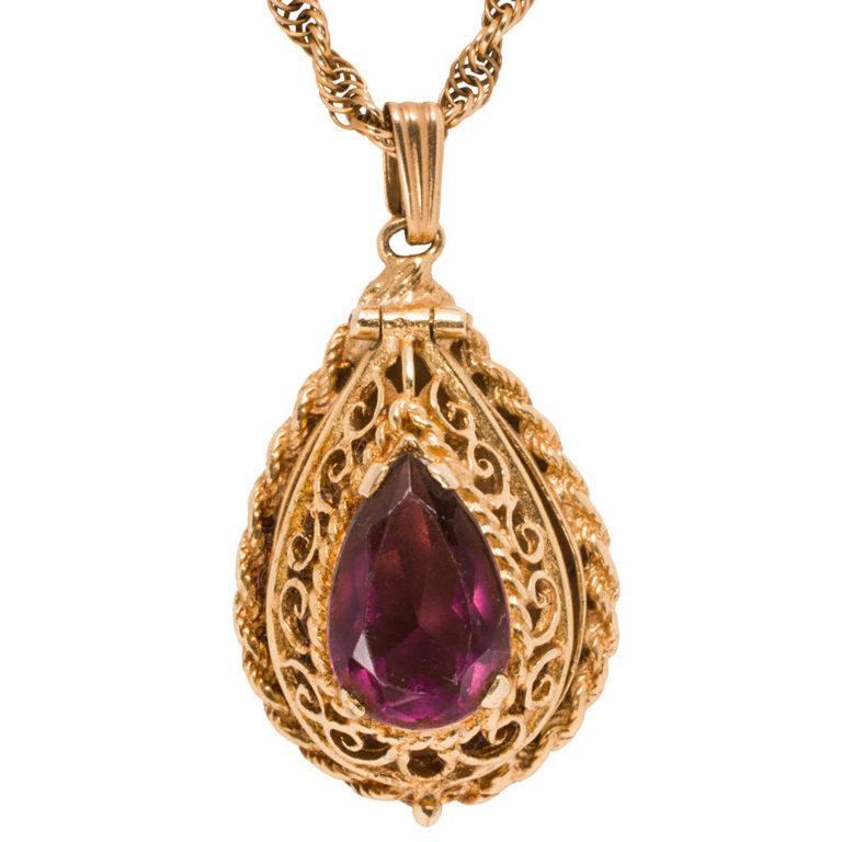 14k Gold Stone Locket Pendant Necklace