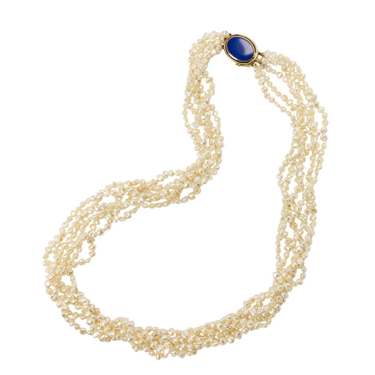 14k Gold Pearl and Lapis Lazuli Necklace