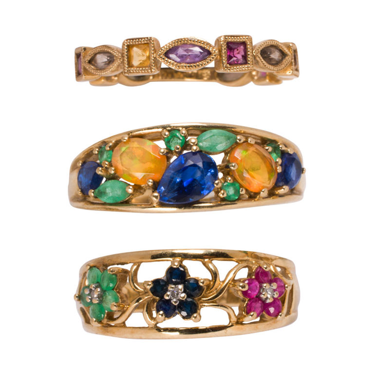 Gold Multi-Gem Rings