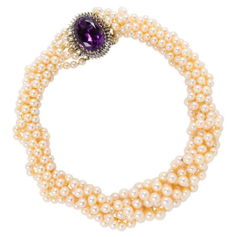 14k Gold Pearl and Amethyst Necklace