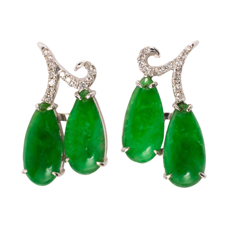 18k Gold Jadeite and Diamond Earrings