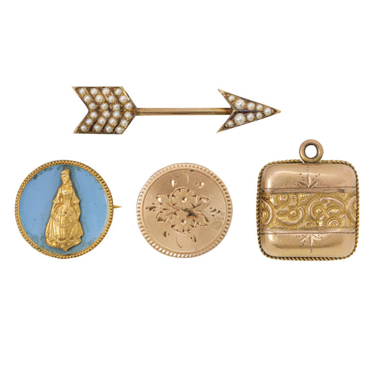 Gold Brooch, Charm and Collar Button