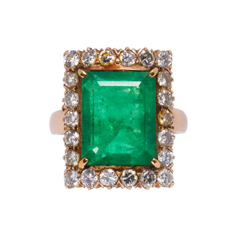 14k Gold Emerald and Diamond Ring