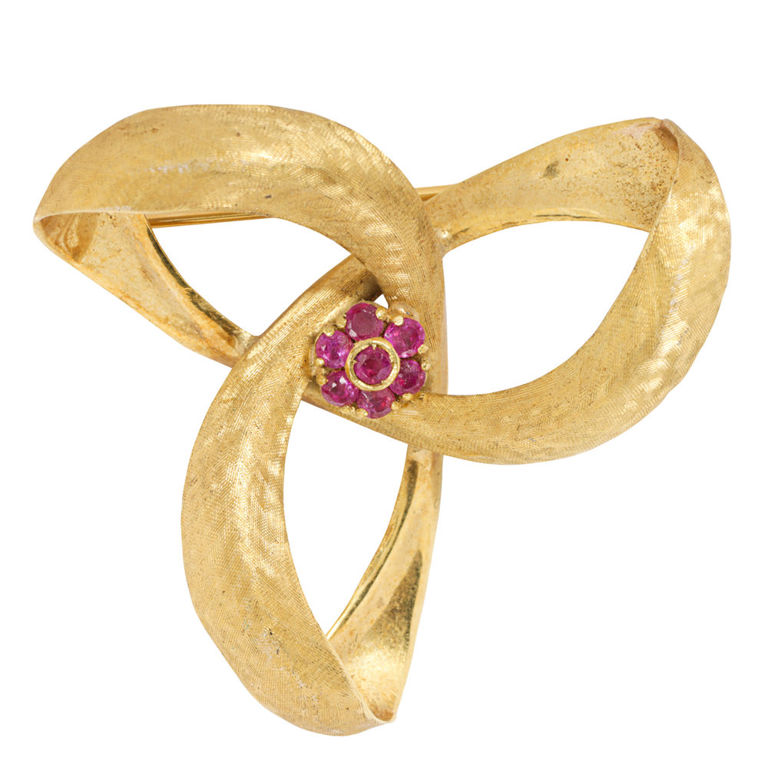 18k Gold Ruby Brooch