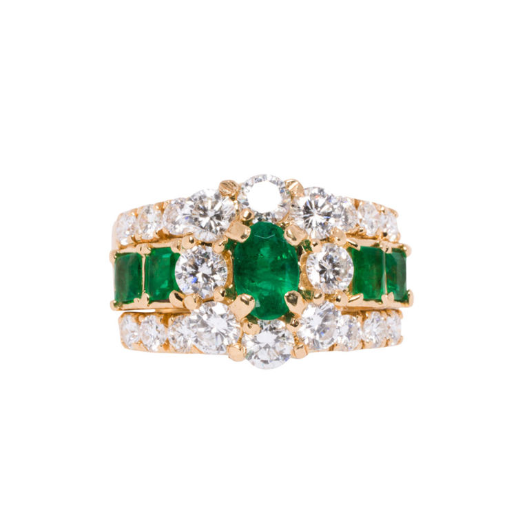 18k Gold Emerald and Diamond Ring