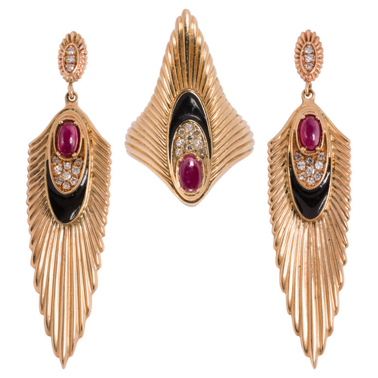 14k Gold Ruby and Diamond Jewelry Set
