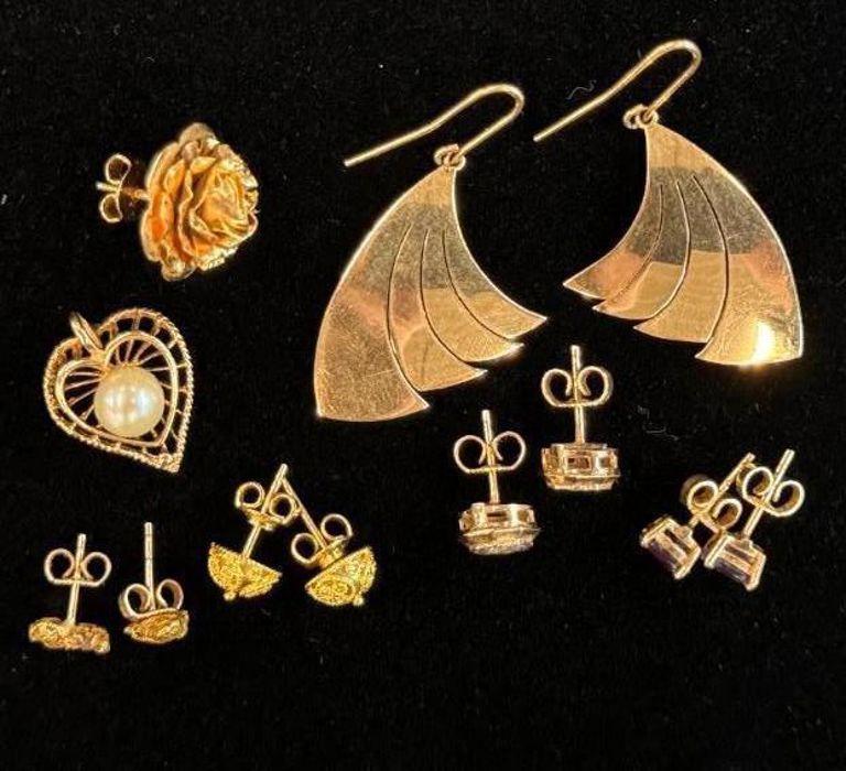 14k Gold Heart Pendant and Earrings