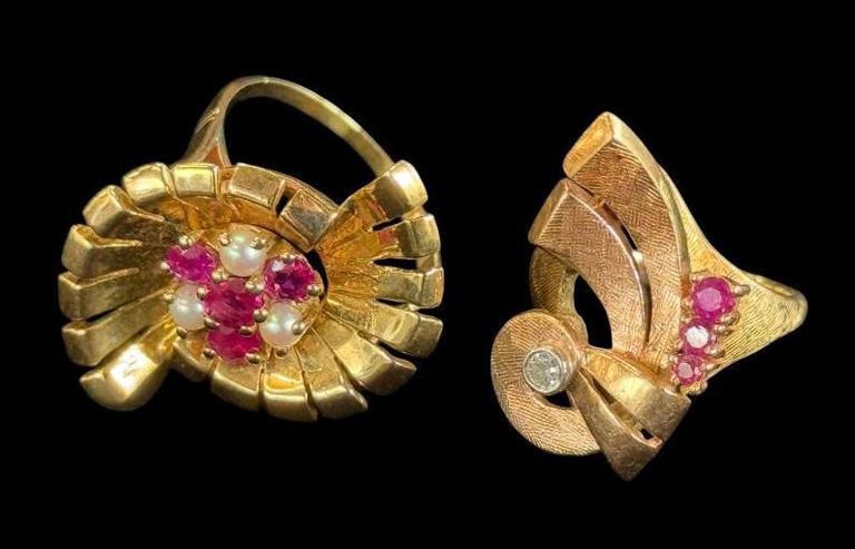 14k Gold Ruby Diamond and Pearl Rings
