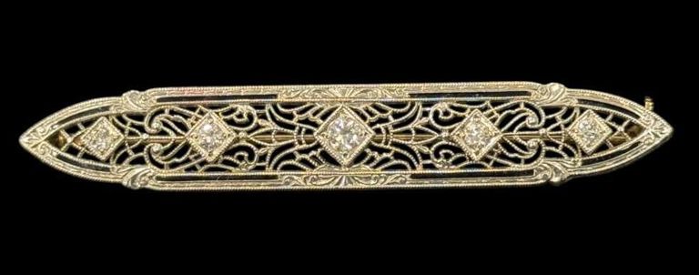 14k Gold Diamond Brooch