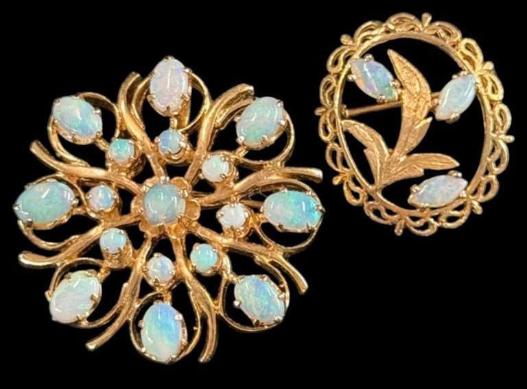 14k Gold Opal Brooches