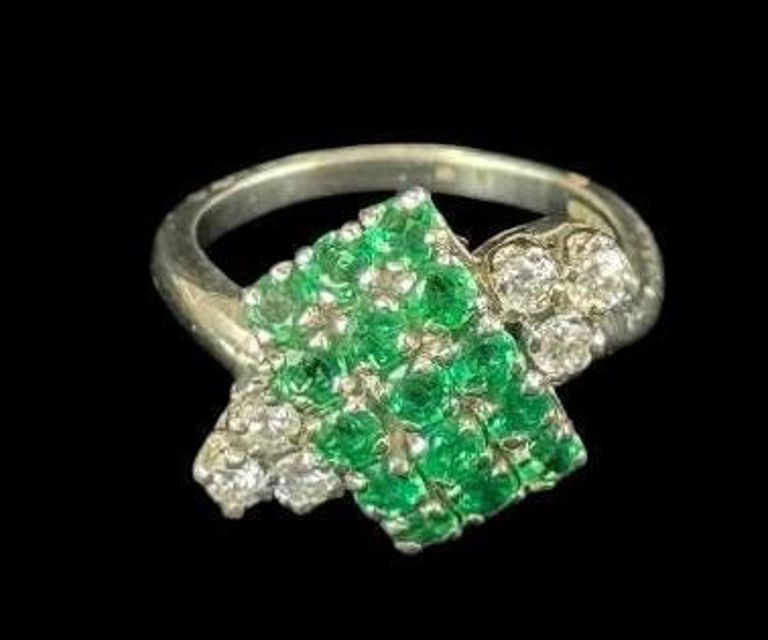 Platinum Diamond and Emerald Ring