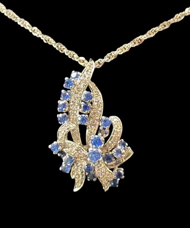 14k Gold Sapphire and Diamond Pendant Necklace