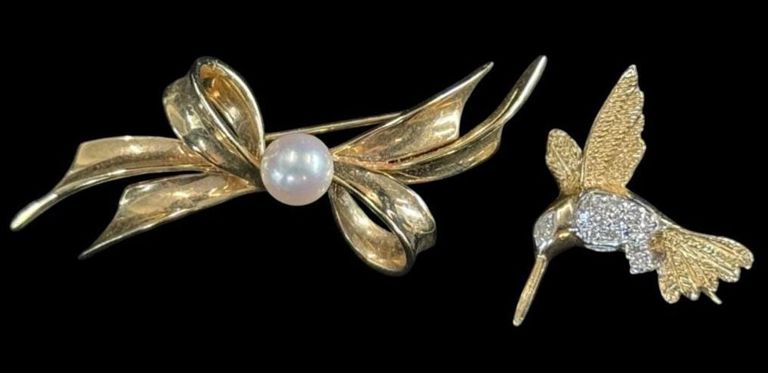 14k Gold Pearl Brooches