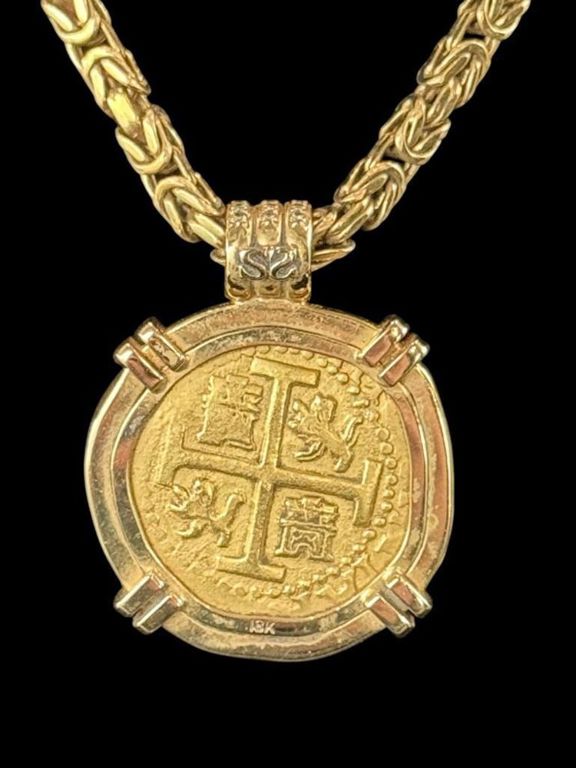 18k Gold Diamond Coin Pendant Necklace