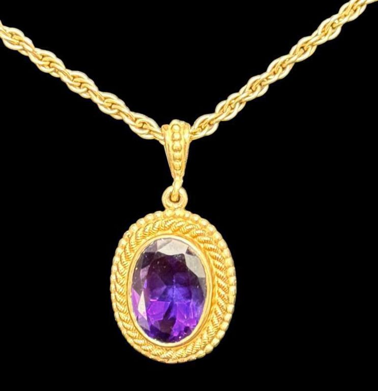 14k Gold Amethyst Pendant Necklace