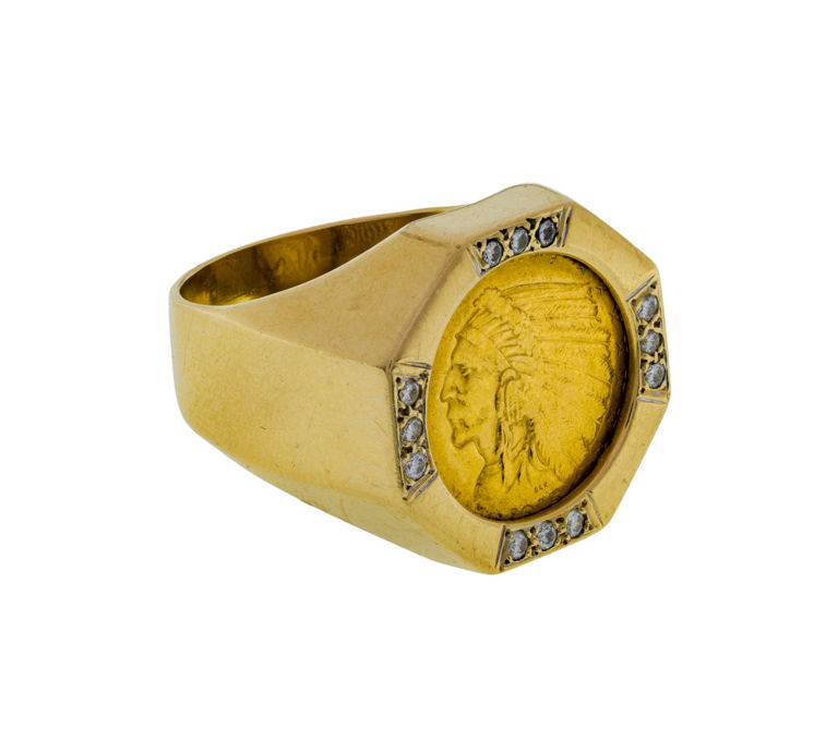 Gold Diamond Coin Ring