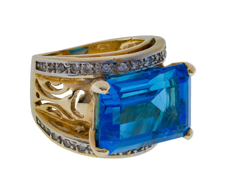 14k Gold Topaz and Diamond Ring