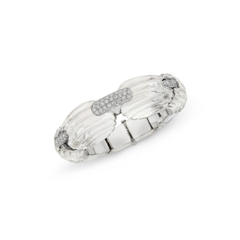 Gold and Platinum Rock Crystal and Diamond Bracelet