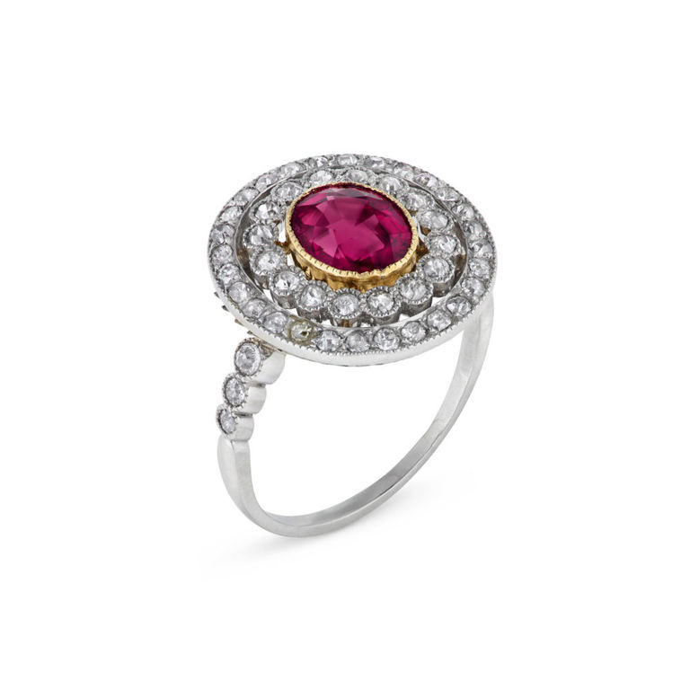 Platinum and Yellow Gold Ruby and Diamond Ring