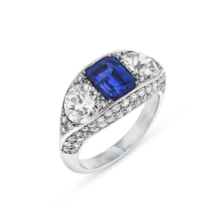 Platinum Sapphire and Diamond Ring