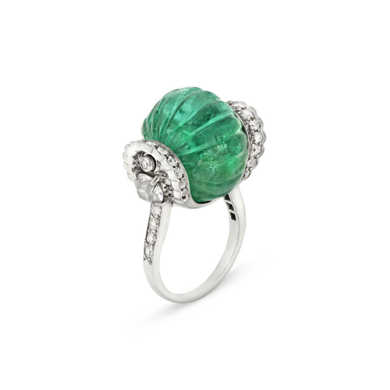 White Gold Emerald and Diamond Ring