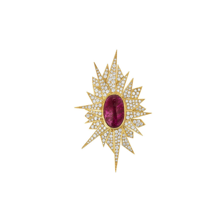 18k Yellow Gold Ruby and Diamond Brooch