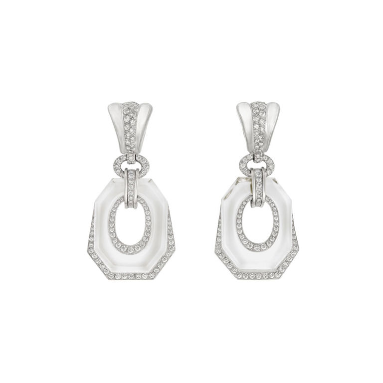 Gold and Platinum Rock Crystal and Diamond Earrings