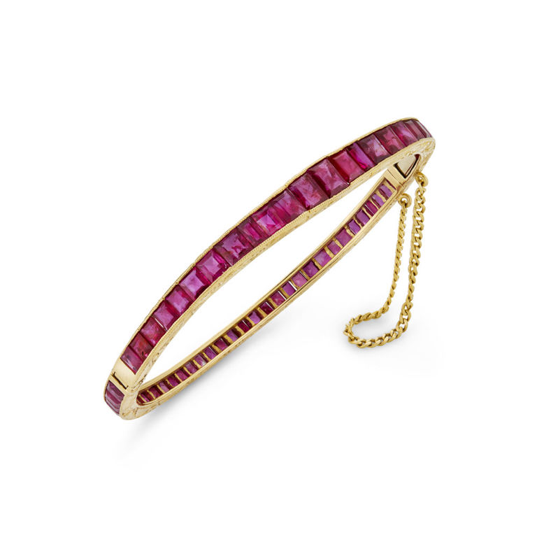 Yellow Gold Ruby Bangle Bracelet