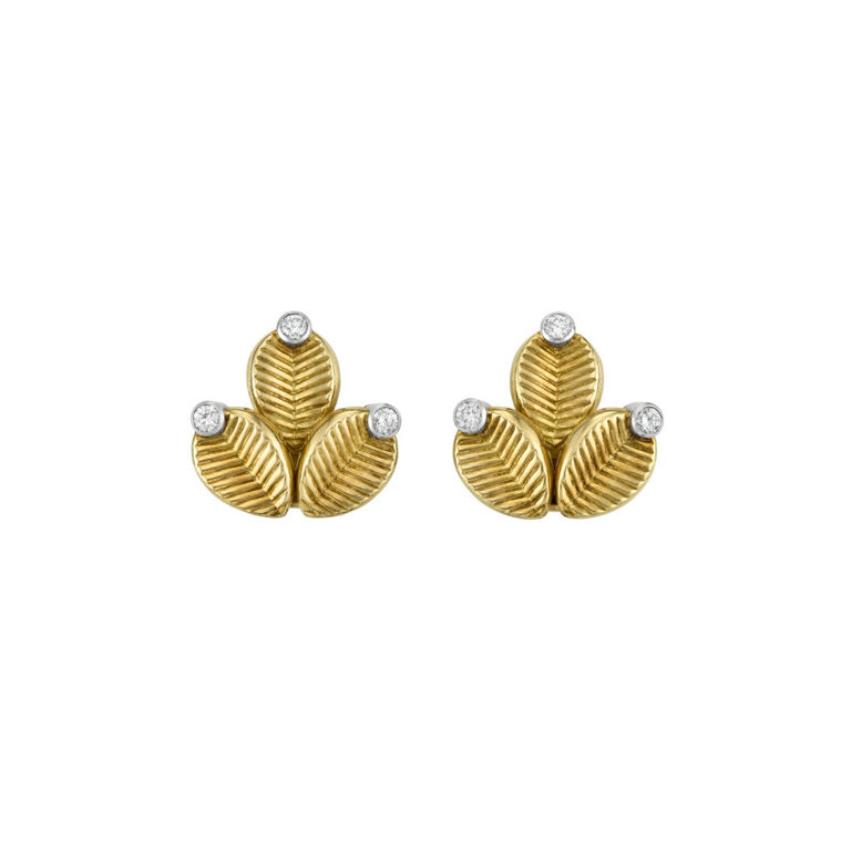 18k Yellow Gold and Platinum Diamond Earrings