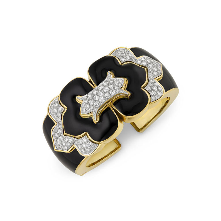 18k Gold and Platinum Diamond and Enamel Bracelet
