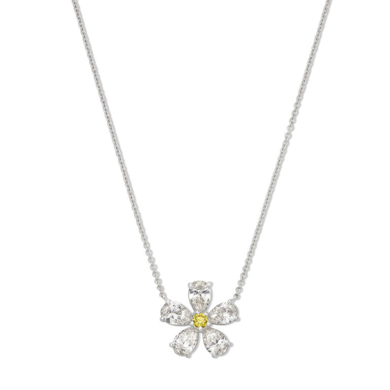Platinum and Gold Diamond Flower Pendant Necklace