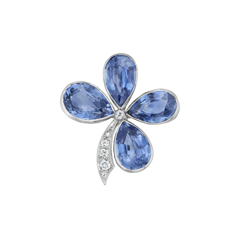 Platinum Sapphire and Diamond Clover Brooch