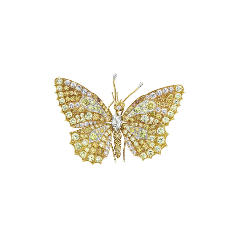 Yellow Gold and Platinum Diamond Butterfly Brooch
