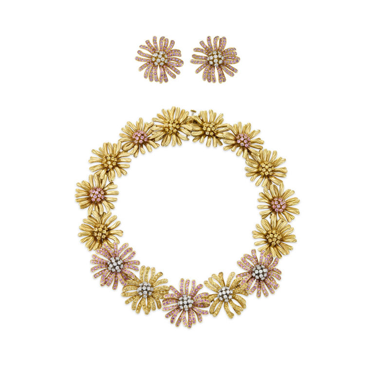 18k Two-Tone Gold Sapphire and Diamond Jewelry Set