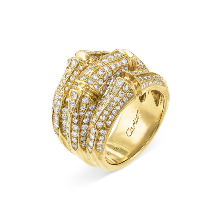 18k Yellow Gold Diamond Bamboo Ring