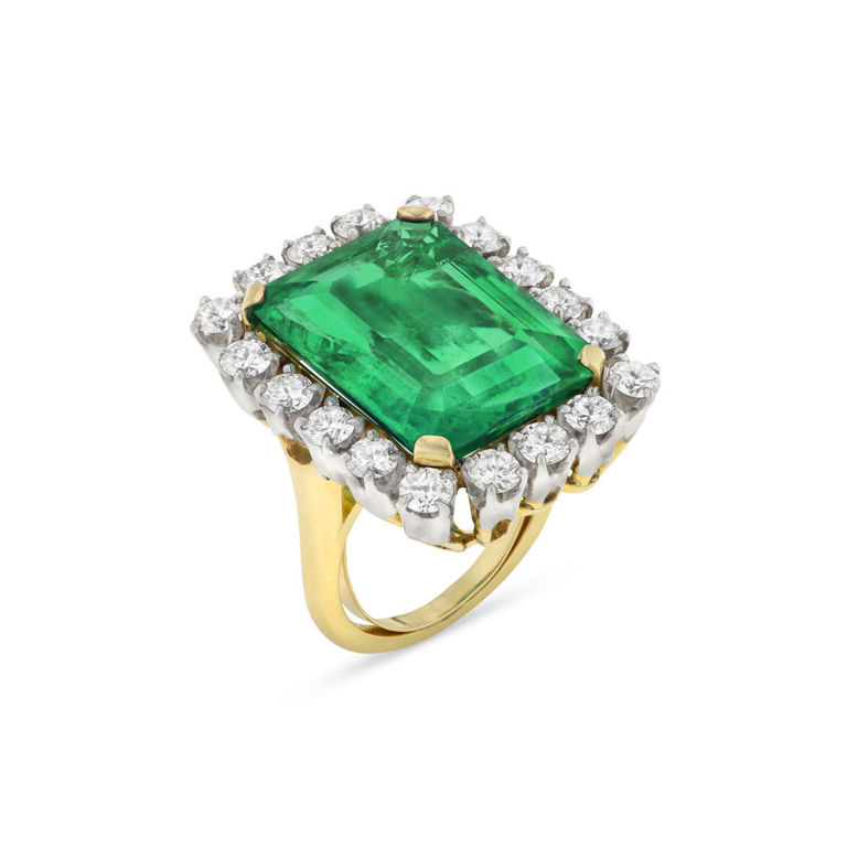 Yellow and White Gold Emerald and Diamond Ring