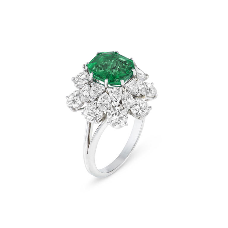 Platinum Emerald and Diamond Ring
